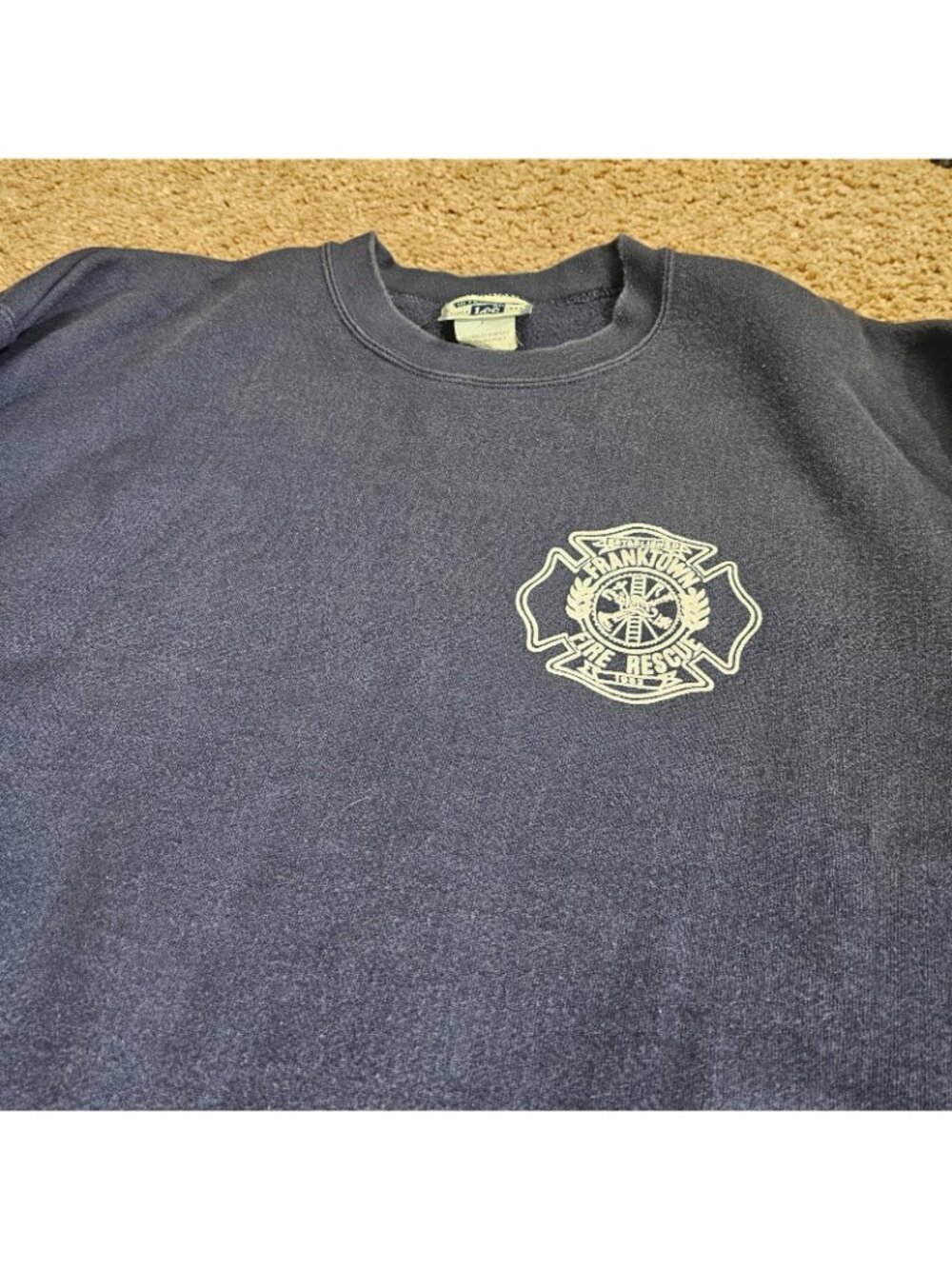 Vintage Lee Ultraweight Sweatshirt XL Blue Franktown Fire Rescue Firefighter - Picture 3 of 11